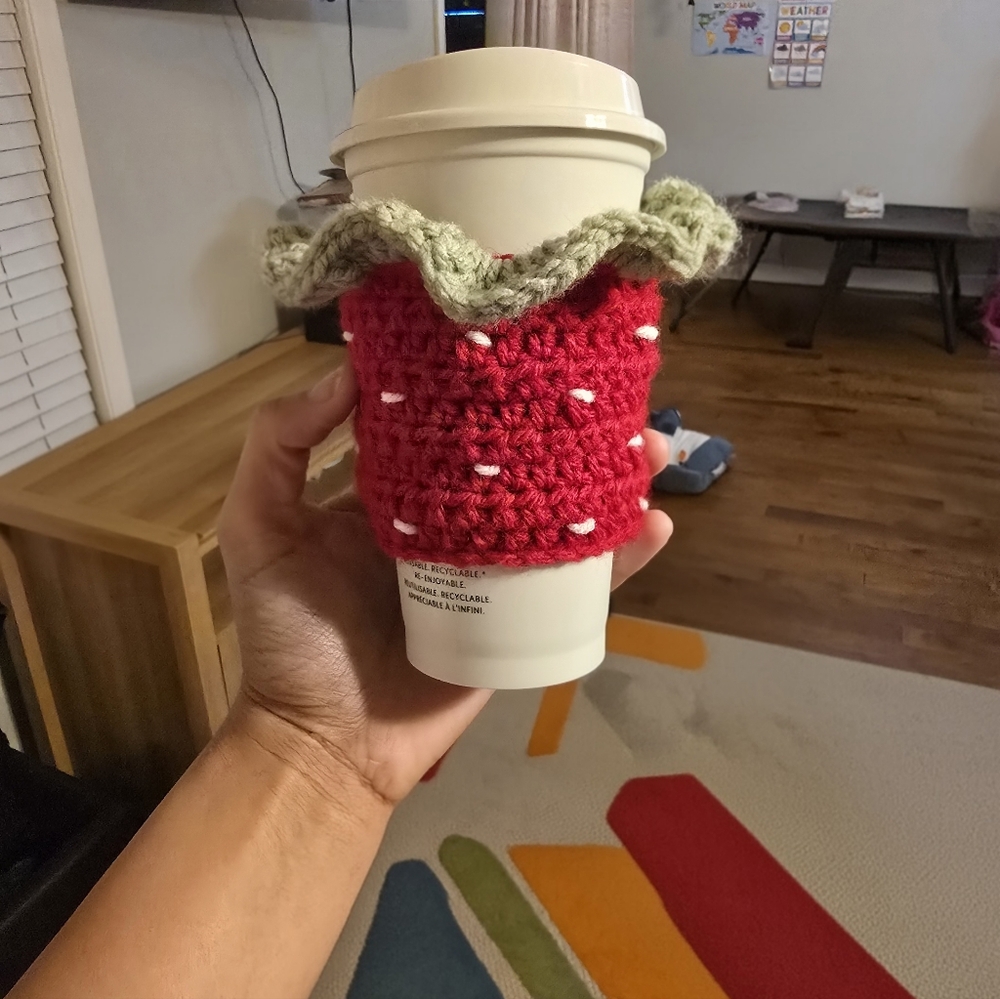 Handmade Strawberry Crochet Cup Sleeve